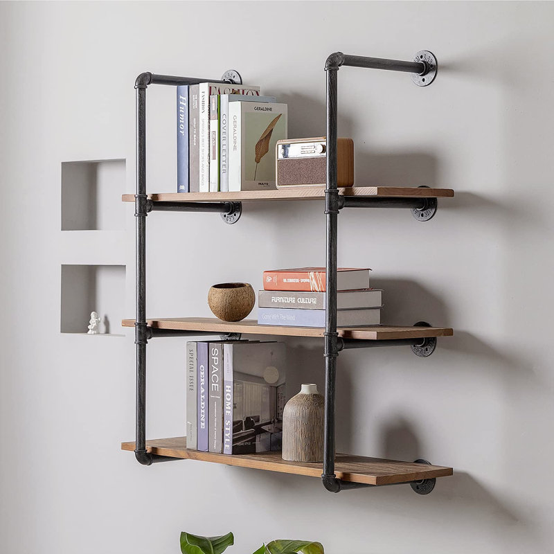 Industrial Wall Mount Iron Pipe Retro Shelf factory Hung Bracket DIY Storage Bookshelf